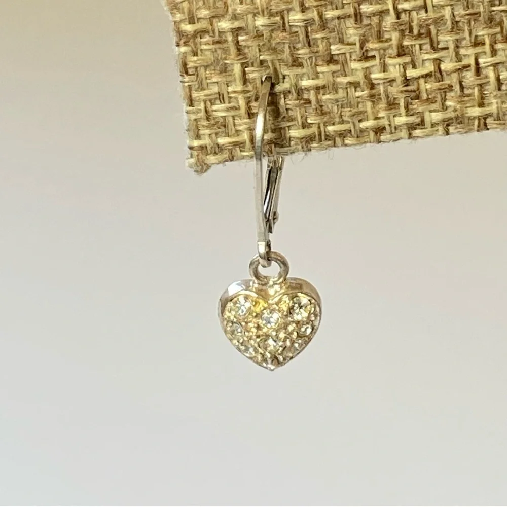 Marsala 925 Dainty Silver Dangling Heart Rhinestone Open Back Leverback Earrings